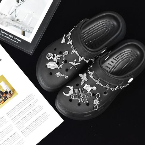 11 PCS Goth Shoe Charms for Women Men - Metal Goth Emo Accessories Punk, Y2k charms, Y2k Shoes Jewelry, Silver Gothic Charms, DIY Rivets Shoes Charm, Butterfly Sandals Clog Chains for Shoe Decorations in Kuwait