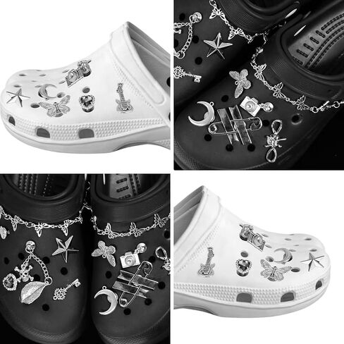 11 PCS Goth Shoe Charms for Women Men - Metal Goth Emo Accessories Punk, Y2k charms, Y2k Shoes Jewelry, Silver Gothic Charms, DIY Rivets Shoes Charm, Butterfly Sandals Clog Chains for Shoe Decorations in Kuwait