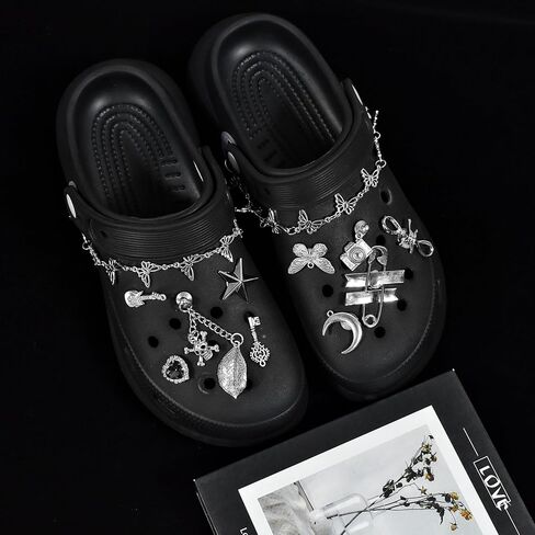 11 PCS Goth Shoe Charms for Women Men - Metal Goth Emo Accessories Punk, Y2k charms, Y2k Shoes Jewelry, Silver Gothic Charms, DIY Rivets Shoes Charm, Butterfly Sandals Clog Chains for Shoe Decorations in Kuwait