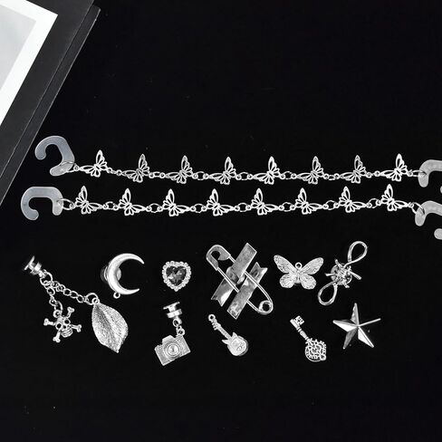 11 PCS Goth Shoe Charms for Women Men - Metal Goth Emo Accessories Punk, Y2k charms, Y2k Shoes Jewelry, Silver Gothic Charms, DIY Rivets Shoes Charm, Butterfly Sandals Clog Chains for Shoe Decorations in Kuwait