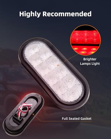 6" Red Oval Truck Trailer Led Tail Stop Brake Lights Taillight Backup Reverse Tail Lights Led Stop Turn Tail Lights Waterproof Super Bright with Flush Mount Grommets for Boat Trailer Truck RV in Saudi Arabia