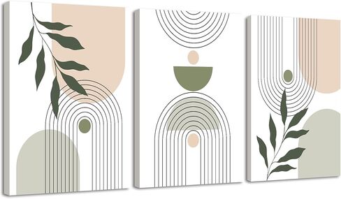 KUVIOKE Green Botanical Boho Framed Wall Art Modern Bohemian Sage Wall Decor Geometry Prints Ready to Hang 12x16in (Framed) in Saudi Arabia