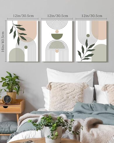 KUVIOKE Green Botanical Boho Framed Wall Art Modern Bohemian Sage Wall Decor Geometry Prints Ready to Hang 12x16in (Framed) in Saudi Arabia