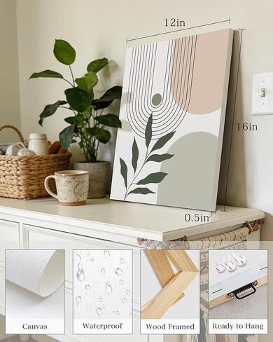 KUVIOKE Green Botanical Boho Framed Wall Art Modern Bohemian Sage Wall Decor Geometry Prints Ready to Hang 12x16in (Framed) in Saudi Arabia