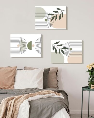 KUVIOKE Green Botanical Boho Framed Wall Art Modern Bohemian Sage Wall Decor Geometry Prints Ready to Hang 12x16in (Framed) in Saudi Arabia