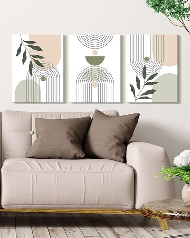 KUVIOKE Green Botanical Boho Framed Wall Art Modern Bohemian Sage Wall Decor Geometry Prints Ready to Hang 12x16in (Framed) in Saudi Arabia