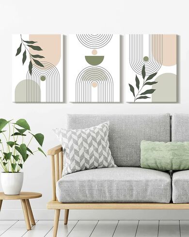 KUVIOKE Green Botanical Boho Framed Wall Art Modern Bohemian Sage Wall Decor Geometry Prints Ready to Hang 12x16in (Framed) in Saudi Arabia