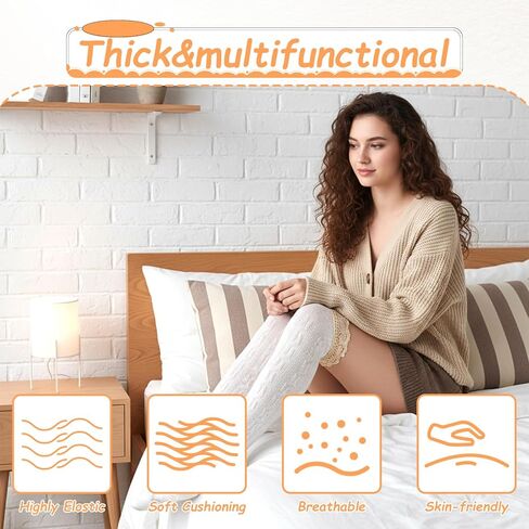 White Thigh High Socks, White over the Knee Socks, Lace Boot Sock with Ruffle Trim Top Stockings in Kuwait