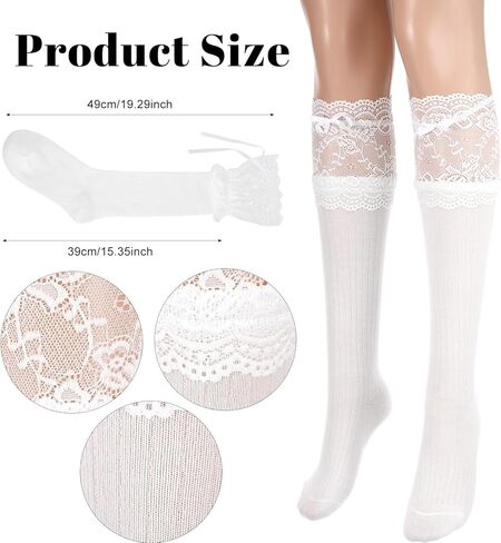 White Knee High Socks Bow Ruffle Lolita Socks Long Sock with Bows Kawaii Lace Top Thin Sock for Women in Kuwait