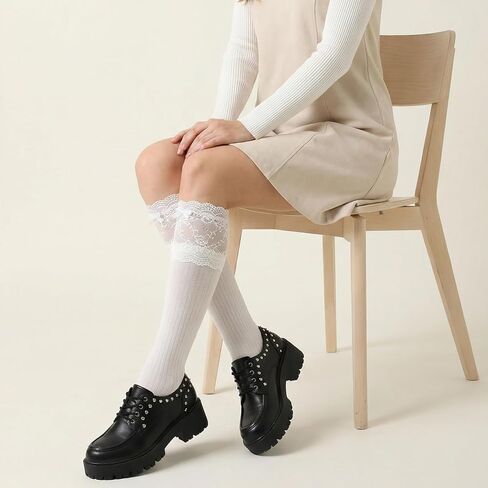 White Knee High Socks Bow Ruffle Lolita Socks Long Sock with Bows Kawaii Lace Top Thin Sock for Women in Kuwait