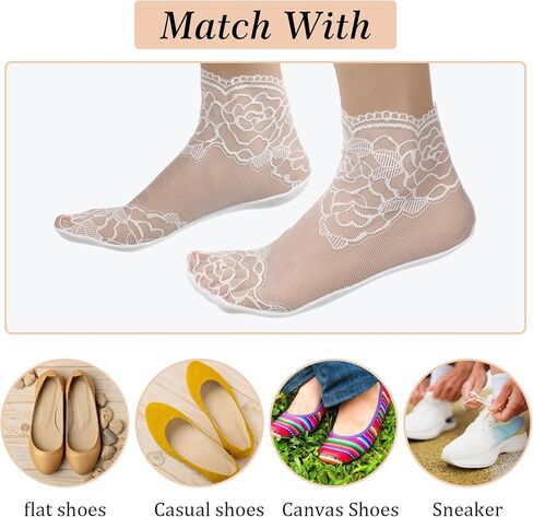 جوارب نسائية من النايلون الشفاف للكاحل، 5 أزواج من الجوارب المكشكشة للنساء، جورب للكاحل شبكي، جوارب نسائية شبكية كاجوال من الدانتيل القطني رفيعة جدًا للنساء (5 ألوان) in Kuwait