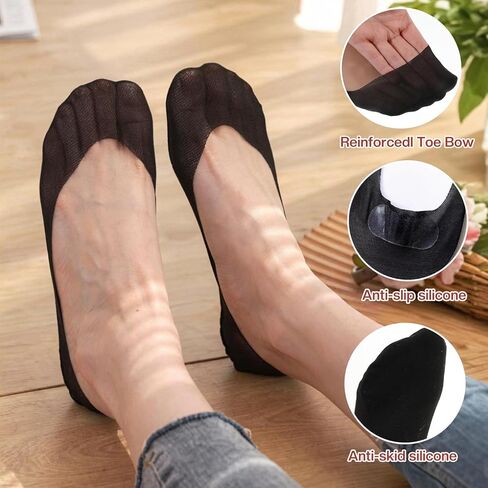 4 Pairs Invisible No Show Socks for Women, Non Slip Ultra Low Cut Footie Liner Socks, Invisible Sock for Women Boat Shoe, Size 9-11 (Black) in Saudi Arabia
