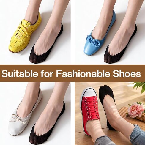 4 Pairs Invisible No Show Socks for Women, Non Slip Ultra Low Cut Footie Liner Socks, Invisible Sock for Women Boat Shoe, Size 9-11 (Black) in Saudi Arabia