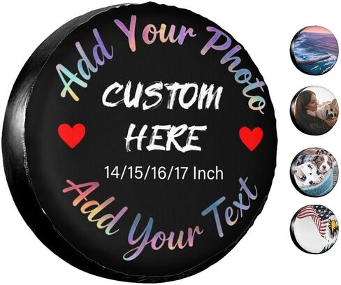 Custom Spare Tire Cover - Personalized PU Wheel Protector with Your Text/Image - Water & Dust Resistant Fit for Jeep, SUV, RV, Trailer, PureBlack-15 Inch in Saudi Arabia