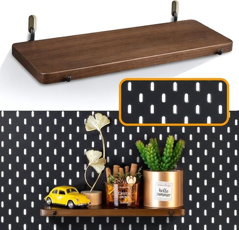 2 حزمة من رف Pegboard بلون الجوز، وإكسسوارات Pegboard، وأرفف Pegboard خشبية مع خطافات Pegboard، متوافقة مع IKEA Skadis Pegboard in Kuwait