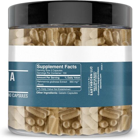 Earthborn Elements Rehmannia Herb، 200 كبسولة، نقية وغير مخففة، بدون إضافات in Kuwait