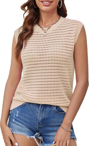 Summer Crochet Tops for Women Cap Sleeve Tank Top Knit Sweater Vest Cute Hollow Out Pullover Beach Vacation Clothes in Saudi Arabia