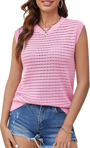 Summer Crochet Tops for Women Cap Sleeve Tank Top Knit Sweater Vest Cute Hollow Out Pullover Beach Vacation Clothes in Saudi Arabia
