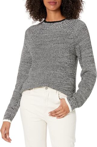 سترة نسائية من Cable Stitch Marled Raglan ذات فتحة رقبة مستديرة - بلوفر محبوك بأكمام طويلة وخياطة صياد السمك in Saudi Arabia
