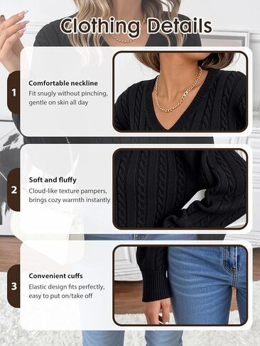 Women V Neck Cable Knit Pullover Sweater with Long Sleeves Fashionable French Slim Fit Design for Daily Outings in Saudi Arabia