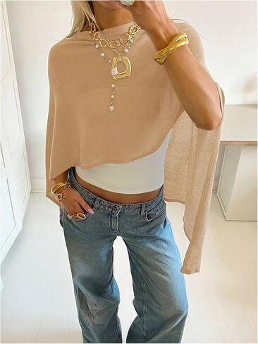 Women's Y2k Poncho Top Asymmetrical Dolman Sleeve Poncho Sweater Knitted Pullover Shrug in Saudi Arabia