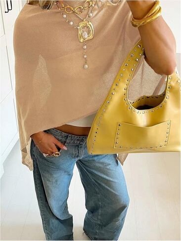 Women's Y2k Poncho Top Asymmetrical Dolman Sleeve Poncho Sweater Knitted Pullover Shrug in Saudi Arabia