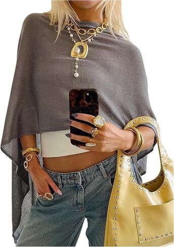 Women's Y2k Poncho Top Asymmetrical Dolman Sleeve Poncho Sweater Knitted Pullover Shrug in Saudi Arabia