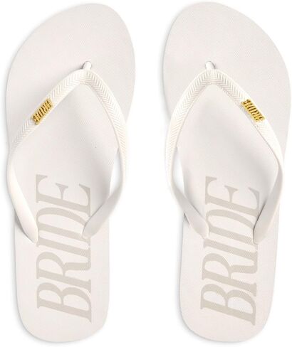 xo, Fetti Bride Flip Flops - Bachelorette Party Sandals, Beach Wedding, Bride To Be Accessories, Bach Weekend, Cream, Neutral, Gold Charm in Saudi Arabia