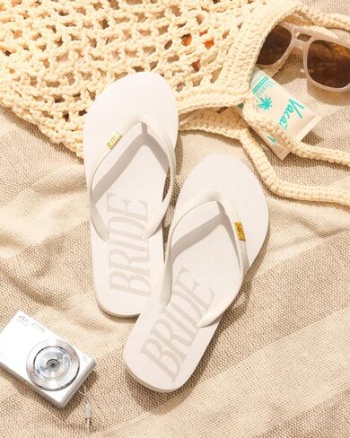 xo, Fetti Bride Flip Flops - Bachelorette Party Sandals, Beach Wedding, Bride To Be Accessories, Bach Weekend, Cream, Neutral, Gold Charm in Saudi Arabia