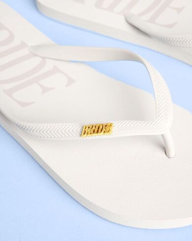 xo, Fetti Bride Flip Flops - Bachelorette Party Sandals, Beach Wedding, Bride To Be Accessories, Bach Weekend, Cream, Neutral, Gold Charm in Saudi Arabia