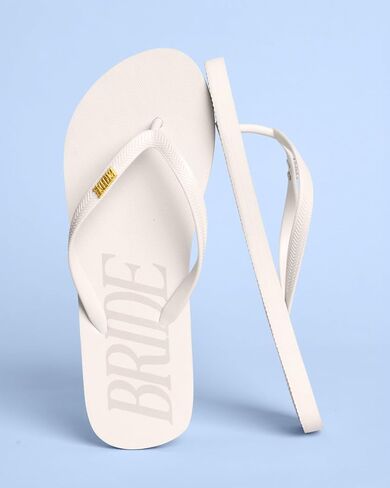 xo, Fetti Bride Flip Flops - Bachelorette Party Sandals, Beach Wedding, Bride To Be Accessories, Bach Weekend, Cream, Neutral, Gold Charm in Saudi Arabia