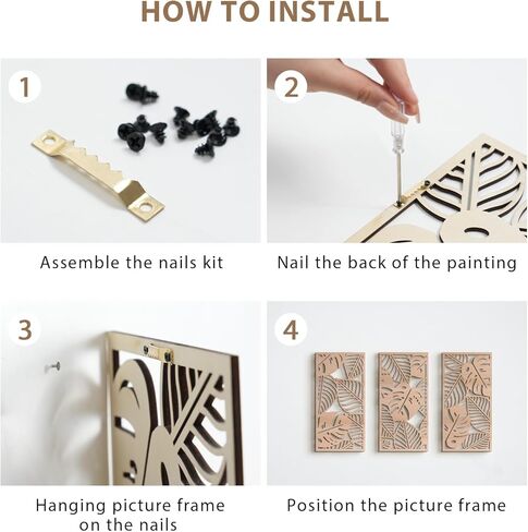 VIYYIEA Boho الخشب الصلب المنحوت جدار الفن مجموعة من 3، هندسية الحد الأدنى لوحات ديكور المنزل الخشبية، يدويا الجدار الخشب الصلب معلقة لغرفة المعيشة غرفة نوم المدخل، 16 × 8 بوصة لكل منهما (أوراق البلوط) in Kuwait