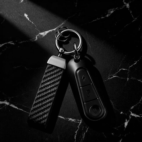 ميدالية مفاتيح للسيارة، ميدالية مفاتيح جلدية من ألياف الكربون مع حلقة على شكل حرف D، ملحقات السيارة، حلقة مفاتيح (أسود) in Saudi Arabia