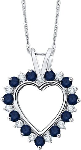 KATARINA 10K White Gold 1/20 ct. Diamond with Alternating 3/4 ct. Sapphire Heart Pendant Necklace in Kuwait