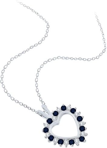 KATARINA 10K White Gold 1/20 ct. Diamond with Alternating 3/4 ct. Sapphire Heart Pendant Necklace in Kuwait