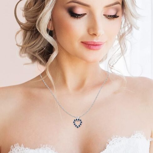 KATARINA 10K White Gold 1/20 ct. Diamond with Alternating 3/4 ct. Sapphire Heart Pendant Necklace in Kuwait