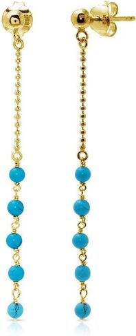 Sterling Silver Yellow Gold Plated Bead Chain w/Turquoise Stud Earrings in Kuwait