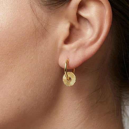 RAYSAM 14K Gold Earrings for Women Gold Hoop Earrings for Women Hoop Dangle Drop Earring for Womens Hoops Charm Radiating Circular Pendants Hoops Drop Dangle Earring for Womens 20mm in Saudi Arabia