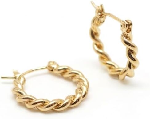 SUENA BARCELONA 14K Gold Plated Twisted Hoop Earrings for Women – 15mm (0.6") Small Dainty Chunky Hoops, Lightweight Hypoallergenic Rope Huggie Earrings, Secure Snap Closure | Spain Mediterranean Style, Elegant Gift for Her in Saudi Arabia