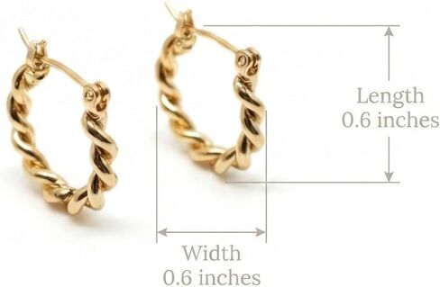 SUENA BARCELONA 14K Gold Plated Twisted Hoop Earrings for Women – 15mm (0.6") Small Dainty Chunky Hoops, Lightweight Hypoallergenic Rope Huggie Earrings, Secure Snap Closure | Spain Mediterranean Style, Elegant Gift for Her in Saudi Arabia