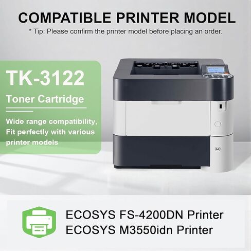 2 عبوة خرطوشة حبر سوداء TK3122: خرطوشة حبر بديلة متوافقة مع TK3122K TK-3122K لطابعة Kyocera ECOSYS FS-4200DN M3550idn، 21,500 صفحة لكل منها in Kuwait