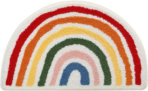 Ankah Rainbow Bath Rug, Striped Half-Moon Shaped Colorful Boho Flocking Bathroom Mat, Soft Fiber, High Absorbent, Anti-Slip, Durability, Machine Wash, Great for Home, 19.7" x 31.5", Semicircular in Kuwait