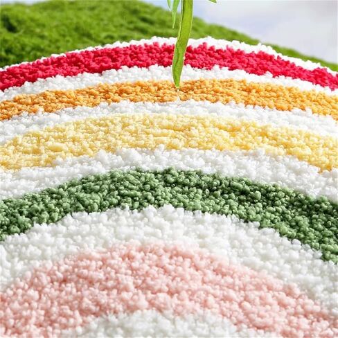Ankah Rainbow Bath Rug, Striped Half-Moon Shaped Colorful Boho Flocking Bathroom Mat, Soft Fiber, High Absorbent, Anti-Slip, Durability, Machine Wash, Great for Home, 19.7" x 31.5", Semicircular in Kuwait