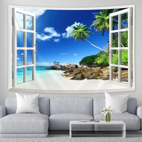 drgilau الصيف شاطئ نسيج الشاطئ المناظر الطبيعية نسيج الجدار، المناظر الطبيعية البحرية المفروشات الجدار شنقا الشواطئ الاستوائية المفروشات لغرفة النوم غرفة المعيشة ديكور المنزل 60x40 بوصة in Kuwait