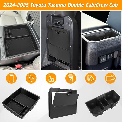 Center Console Organizer Fit For Toyota Tacoma 2024 2025 Center Console Organizer Tray+Armrest Hidden Storage Box+Rear Silicone Cup Holder Inserts for Tacoma Accessories 2025 Interior 3PCS in Kuwait