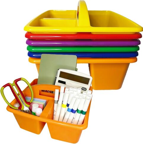 6 Pack Classroom Caddy, Art Caddy with 3 Compartment, Portable Storage Bin for Classroom, Office, and Home, Multiuse Table Organizer with Handle, Durable & Drop-Proof, Rainbow Colors in Saudi Arabia