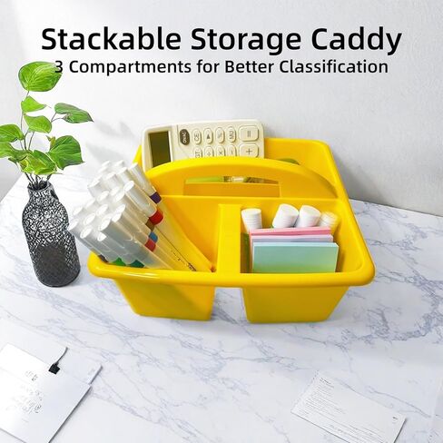 6 Pack Classroom Caddy, Art Caddy with 3 Compartment, Portable Storage Bin for Classroom, Office, and Home, Multiuse Table Organizer with Handle, Durable & Drop-Proof, Rainbow Colors in Saudi Arabia