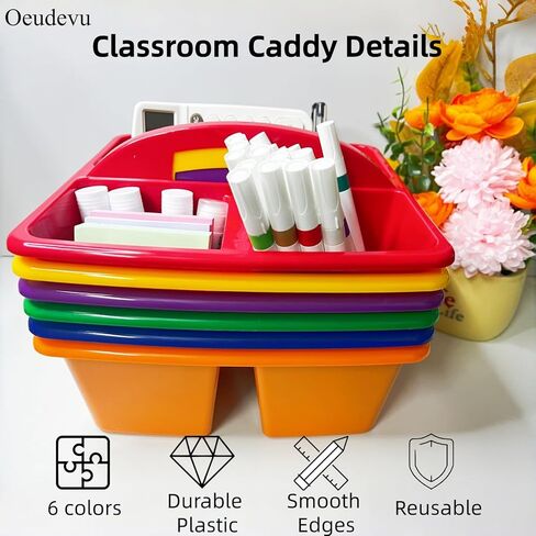 6 Pack Classroom Caddy, Art Caddy with 3 Compartment, Portable Storage Bin for Classroom, Office, and Home, Multiuse Table Organizer with Handle, Durable & Drop-Proof, Rainbow Colors in Saudi Arabia