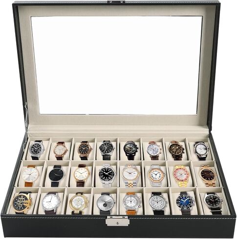 AMGSH Watch Box 24 Slot Elegant Portable Black Watch Collection Box Case jewelry Men & Women in Kuwait
