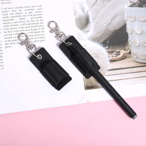 2 PCS Pen Holder for Lanyard, Black Leather Lanyard Pen Holder, Anti-Lost Pencil Clip for Badge Reel in Kuwait